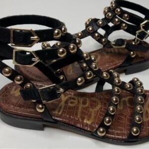 Sam Edelman Black Gladiator Sandals with Gold Studs